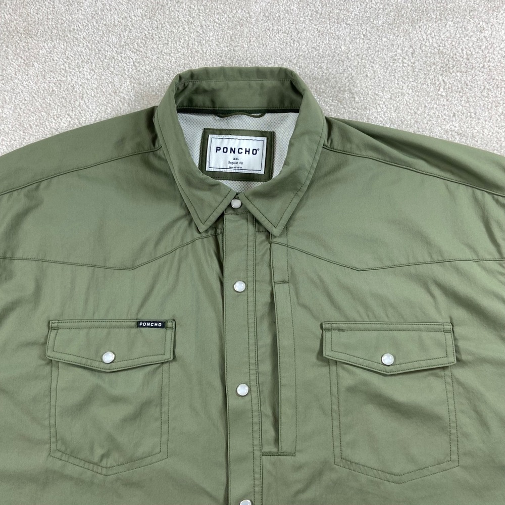 Poncho Western Shirt Mens XXL Green Short Sleeve Pearl Snap Performance Regular
